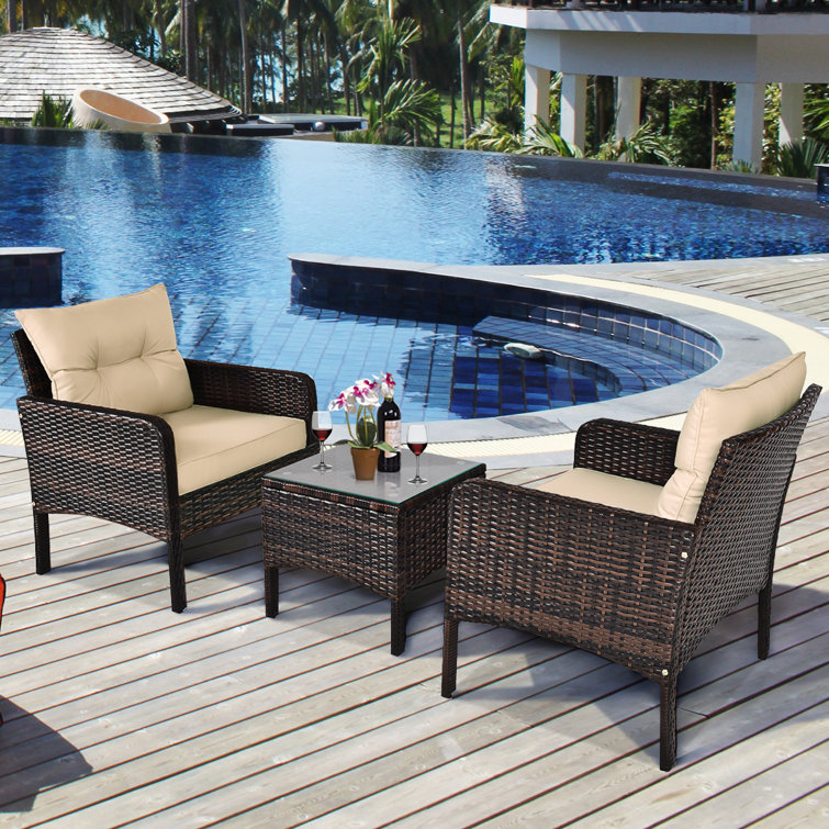 Winston Porter Acia 2 Person Outdoor Seating Group with Cushions